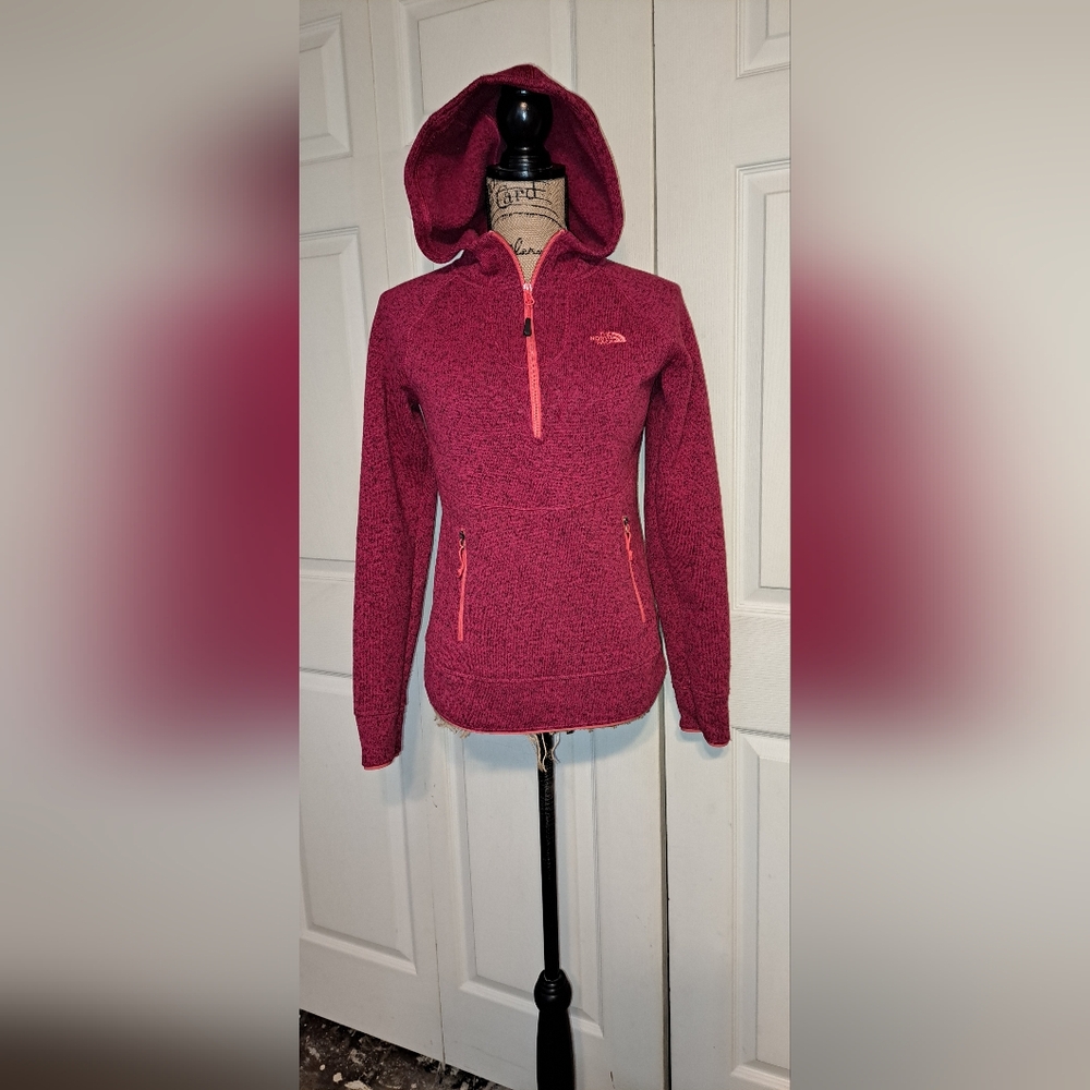 The North Face hoodie, orange and hot pink small